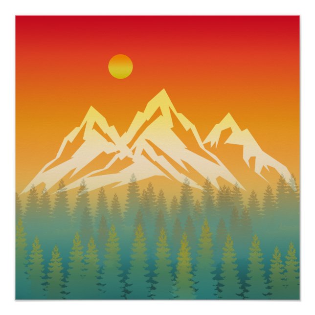 Póster Cenário de Montanha Calma da Floresta (Frente)