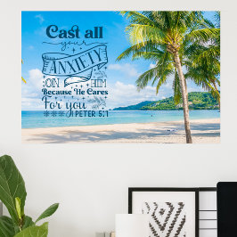 Poster Cenário de praia tropical, 1 Peter 5:7 Bíblia Vers
