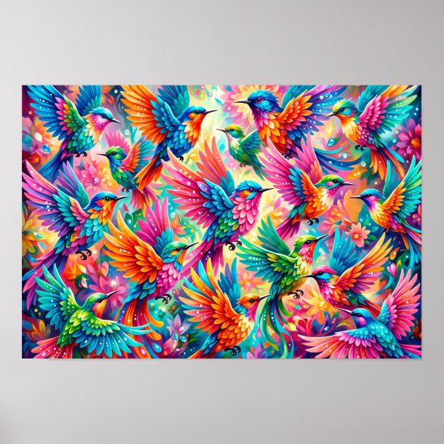Poster Cenário de Sonho de Beija-flor Vibrante – Boho Tro (Frente)