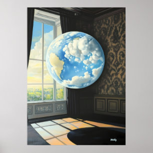 Poster Cenário de Sonho Surrealista da Terra Flutuante na