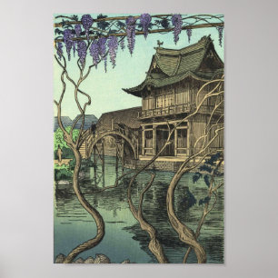 Poster Cenário do japonês do hanga da canela de Kameido