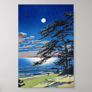 Póster Cenário japonês oriental legal da noite do luar