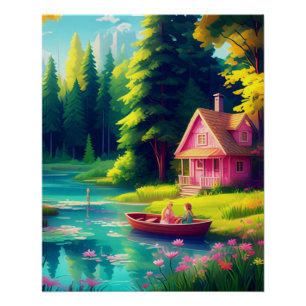 Póster Cenário Natural com Casa Cor-de-Rosa-68884