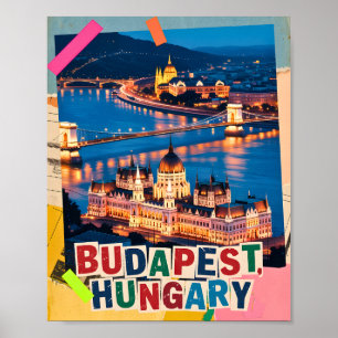 Poster Cenário Noturno da Cidade de Budapeste Hungria Col