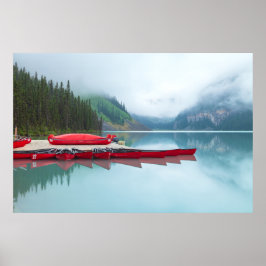 Poster Cenário Pacífico Lago Louise com Canoas Vermelhas