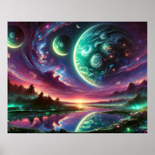 Poster Cenário Surrealista de Planeta Alien com Céus Cósm