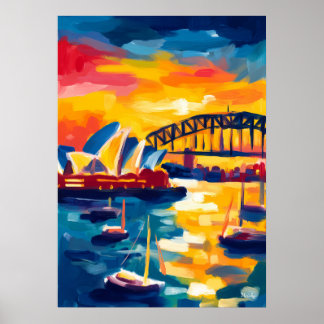 Poster Cenário urbano Fauvista de Sydney – Porto da Casa 