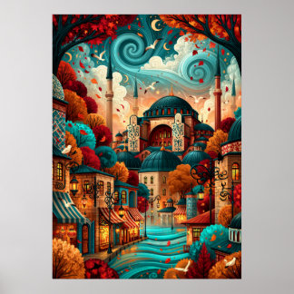 Poster Cenário urbano psicodélico de Istambul Hagia Sophi