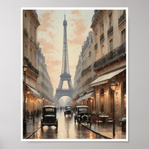 Poster Cenas ao estilo Vintage de ruas parisienses, cafés