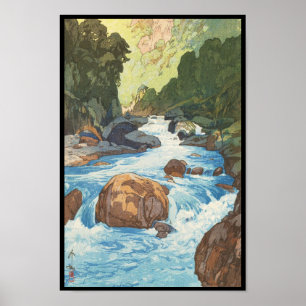 Poster Cenas arte de Yoshida nos cumes de Japão, rio de