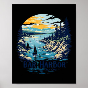 Poster Cenas da Cidade Costeira Vintage Bar Harbor Maine 