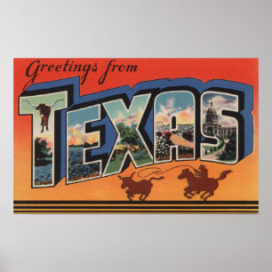 Póster Cenas da letra de Texas (vaqueiro que Roping Bull)