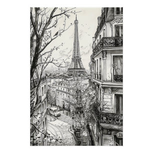 Póster Cenas de Paris Desenhadas à Mão