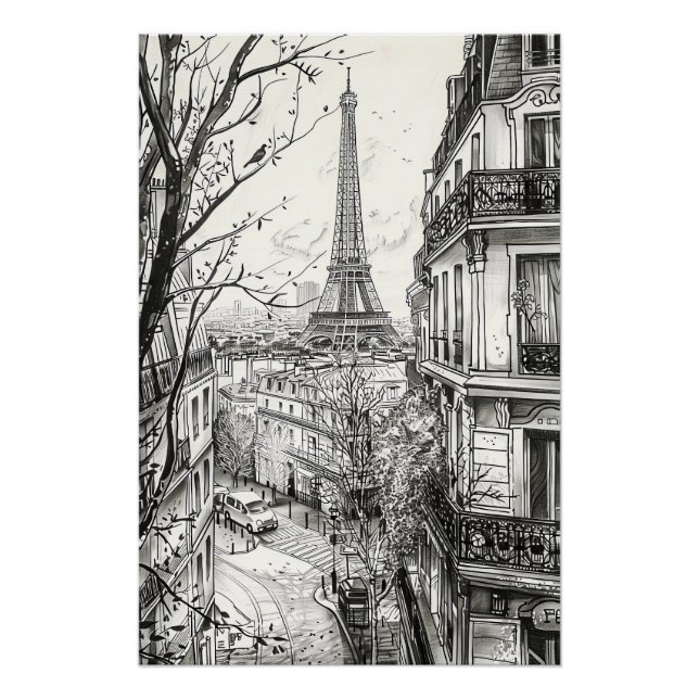 Póster Cenas de Paris Desenhadas à Mão (Frente)