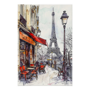 Póster Cenas de Paris Desenhadas à Mão