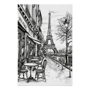 Póster Cenas de Paris Desenhadas à Mão