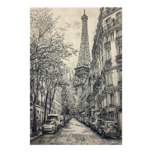 Póster Cenas de Paris Desenhadas à Mão