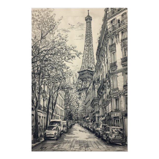 Póster Cenas de Paris Desenhadas à Mão (Frente)