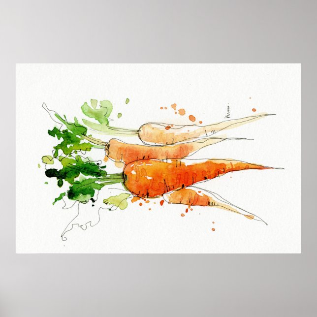 Poster Cenoura, Watercolor Vegetal Cozinha (Frente)