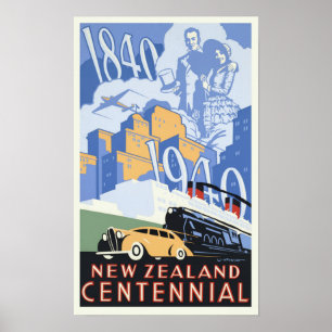 Póster Centennial de Nova Zelândia do vintage