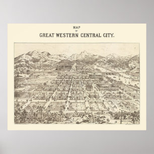 Póster Central de Great Western, mapa panorâmico do CO -