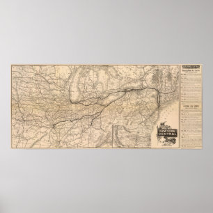 Póster Central de New York do mapa e estrada de ferro do