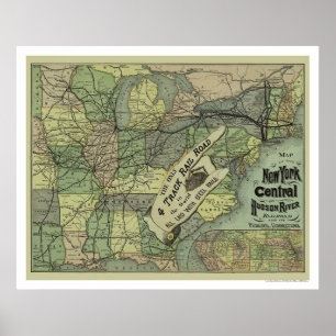 Póster Central de New York & mapa 1876 da estrada de