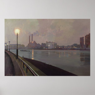 Poster Central eléctrica de Chelsea em a noite