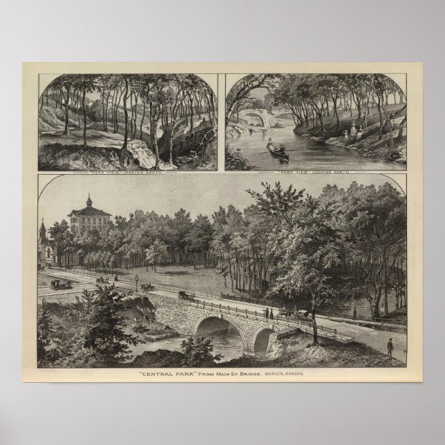 Póster Central Park de Main Rua. Bridge, Marion, Kansas (Frente)