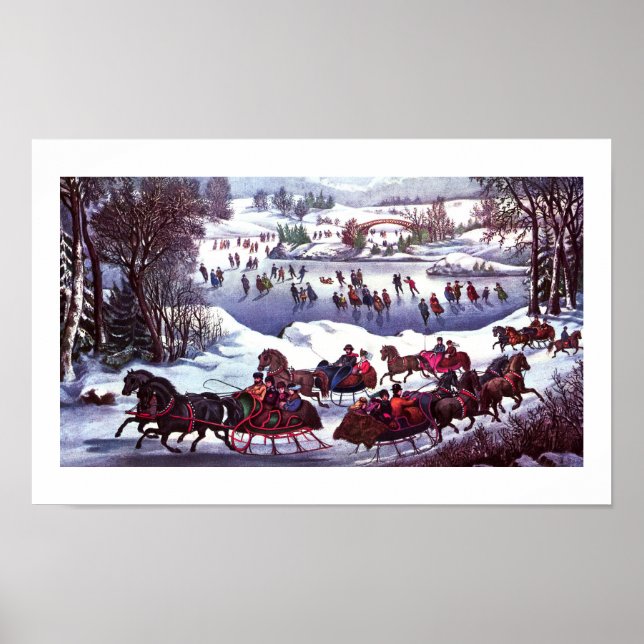 Póster Central Park em Winter Vintage Lithograph (Frente)