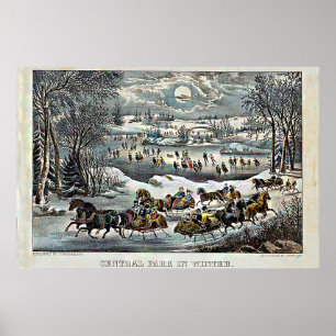 Poster Central Park no Currier & no Ives do inverno