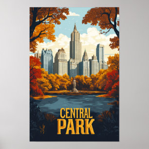 Poster Central Park NYC USA Vintage Illustration Viagem