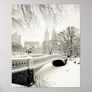 Póster Central Park Winter - Snow on Arco Bridge