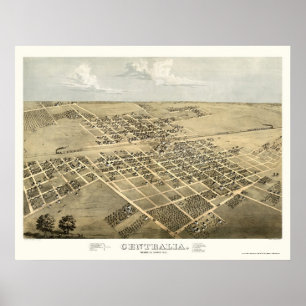 Póster Centralia, mapa panorâmico do IL - 1867