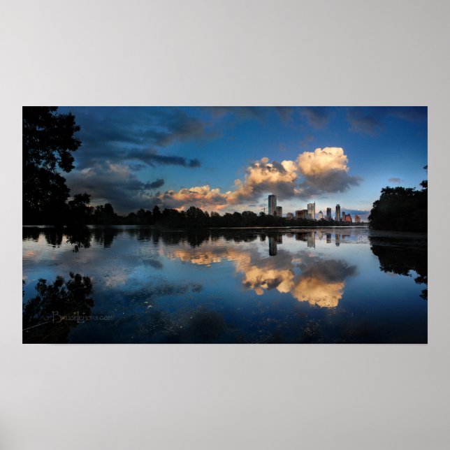 Poster Centro Austin Texas Skyline Sunset Ladybird Lake (Frente)