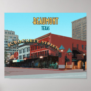 Poster Centro Beaumont Texas Crockett Street Vintage