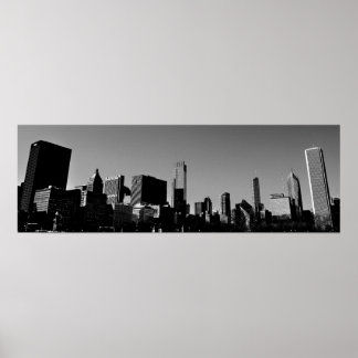 Póster Centro Chicago Skyline Panorama Monocromático