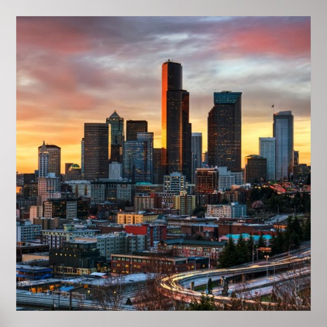 Póster Centro Columbia e centro Seattle, Seattle (Frente)