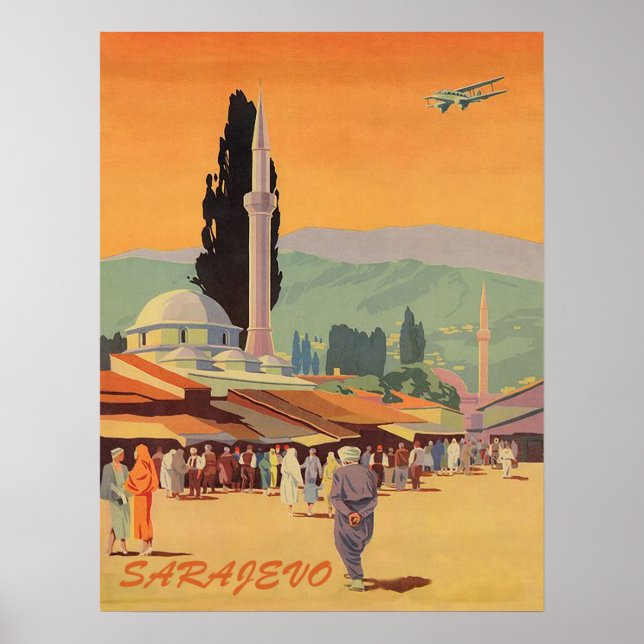 Poster centro da cidade de Sarajevo, Bósnia, viagem vinta (Frente)
