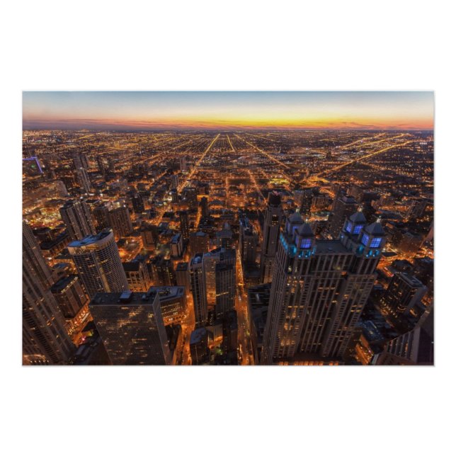 Póster Centro de Chicago no pôr do sol (Frente)