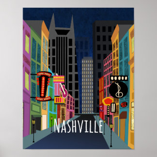 Poster Centro de Nashville à Noite