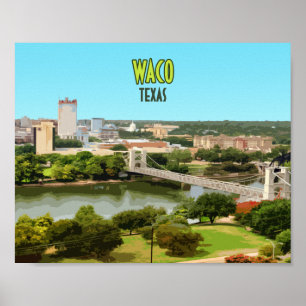 Poster Centro do Rio Waco Texas Brazos Vintage