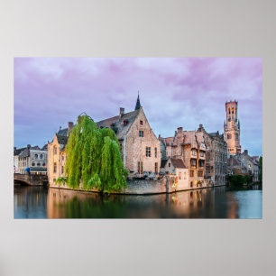 Poster centro histórico de Bruges e torre do Belfry