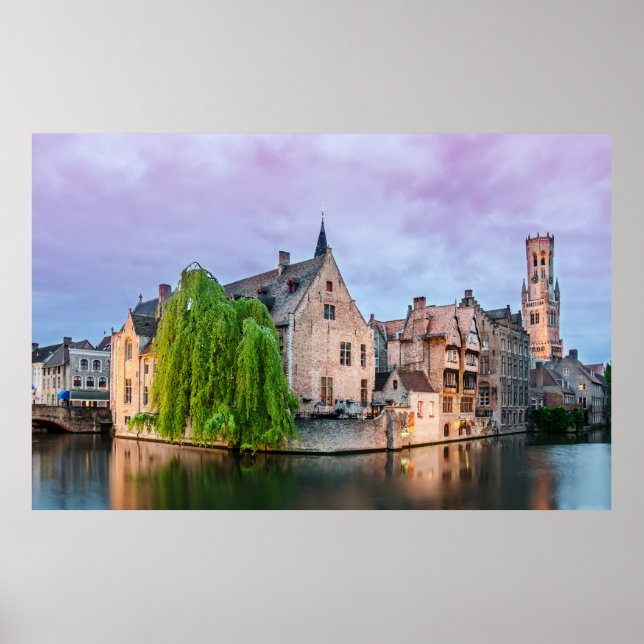 Poster centro histórico de Bruges e torre do Belfry (Frente)