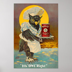 Poster cerca de 1912 Coruja de levedura mágica e impressã