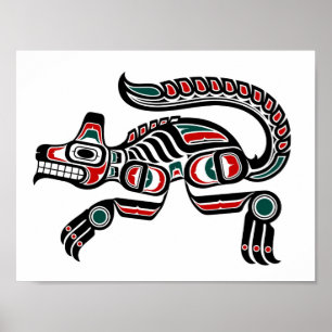 Póster Cerceta vermelha e lobo preto do espírito do Haid