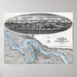 Póster Cerco de Vicksburg - mapa panorâmico 2 da guerra