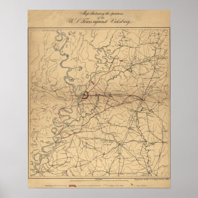 Póster Cerco de Vicksburg - Mapa Panorâmico da Guerra Civ (Frente)