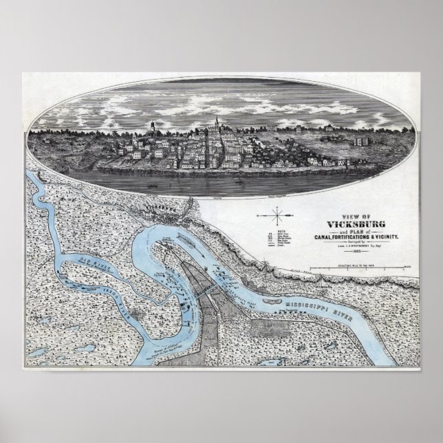 Póster Cerco de Vicksburg - Mapa Panorâmico da Guerra Civ (Frente)