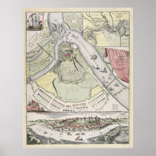 Poster Cerco de Vintage do Mapa da Sérvia de Belgrado (1